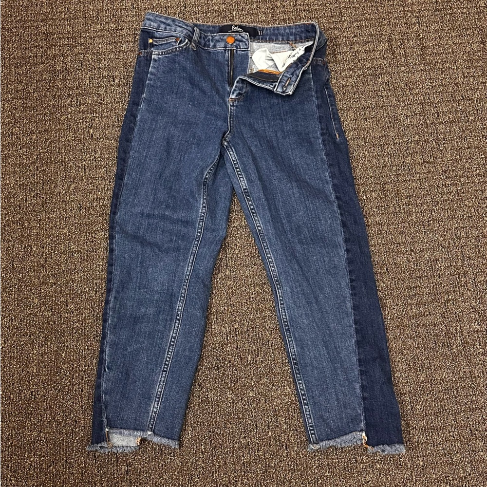 Boden Blue Denim Jeans Cambridge Ankle Skimmer Womens size 4P Cutoff Colorblock - Picture 2 of 9